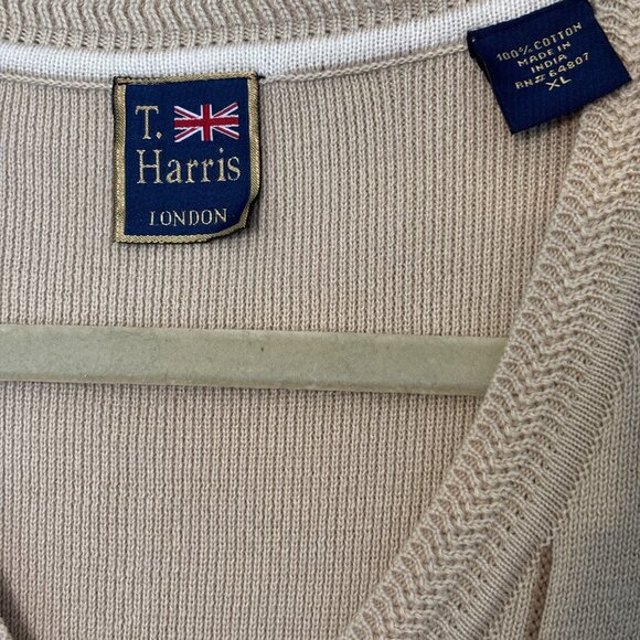 T. Harris London Beige Plaid V-Neck Sweater Vest XL100% Cotton Preppy Academia - Picture 3 of 10